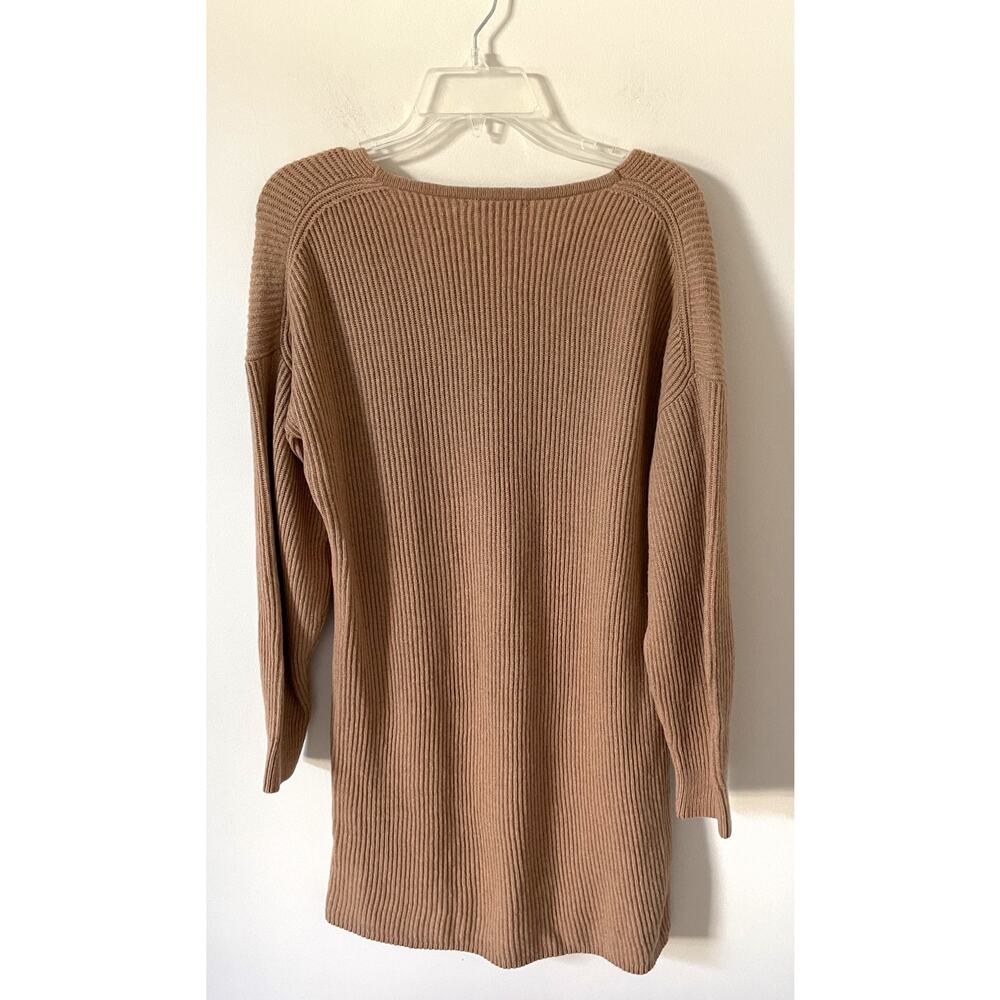 Madewell Wool Blend Long Sleeve V-Neck Sweater Mini Dress Tan Size Medium - Picture 3 of 7